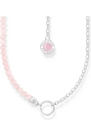 Thomas Sabo Member Charm necklace with beads of rose quartz and Coin silver pink