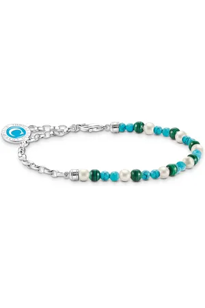 Thomas Sabo Member Charm bracelet with white pearls, malachite and disc silver multicoloured