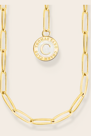 Thomas Sabo Member Charm necklace with white disc gold plated yellow gold coloured