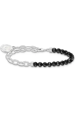 Thomas Sabo Member Charm bracelet with black obsidian beads and disc silver black