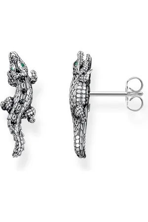 Thomas Sabo Blackened silver ear studs crocodile with black and green stones multicoloured