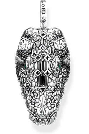 Thomas Sabo Blackened silver pendant crocodile head with black and green stones multicoloured