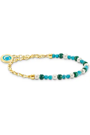 Thomas Sabo Member Charm bracelet with white pearls, malachite and disc gold plated multicoloured