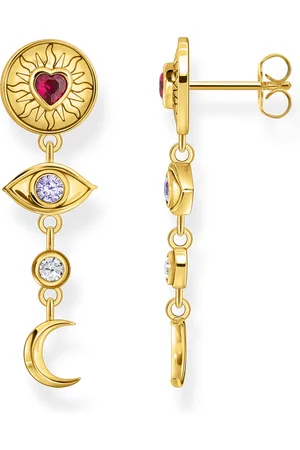 Thomas Sabo Yellow-gold plated earrings with 3D symbols and colourful stones multicoloured