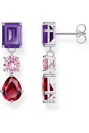 Thomas Sabo Silver earrings with red, pink and violet stones in various cuts multicoloured