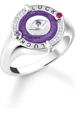 Thomas Sabo Silver signet ring with violet cold enamel and colourful stones violet