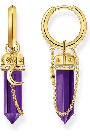 Thomas Sabo Yellow-gold plated hoop earrings with imitation amethysts violet