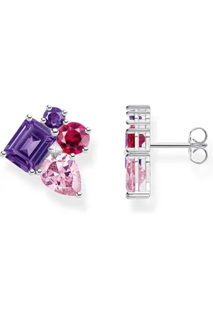 Thomas Sabo Silver ear studs with pink and violet zirconia in different sizes multicoloured