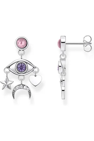 Thomas Sabo Silver blackened earrings with a stylised eye and various stones multicoloured
