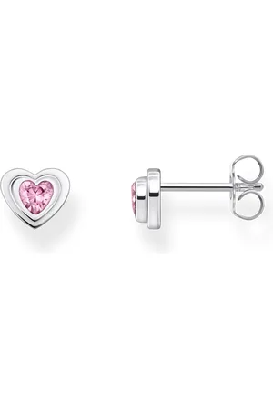 Thomas Sabo Silver blackened ear studs in heart-shape with pink zirconia pink