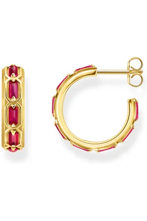 Thomas Sabo Yellow-gold plated hoop earrings with red stones red