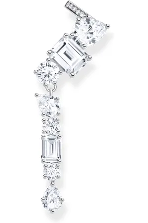 Thomas Sabo Silver single ear stud in ear climber style with white zirconia white