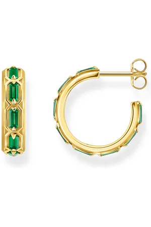 Thomas Sabo Yellow-gold plated hoop earrings with green stones green