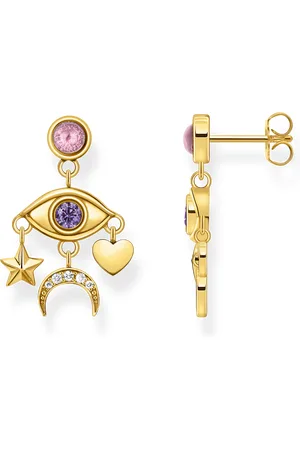 Thomas Sabo Yellow-gold plated earrings with stylised eye and various stones multicoloured