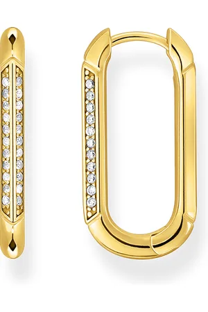 Thomas Sabo Yellow-gold plated, oval-shaped hoop earrings with white zirconia white