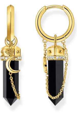 Thomas Sabo Yellow-gold plated hoop earrings with onyx and small chain black