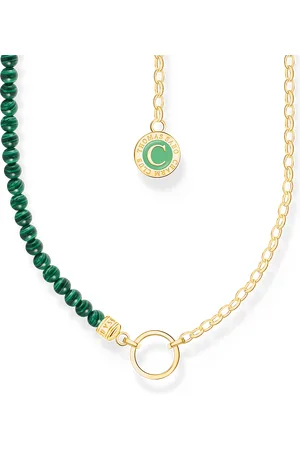 Thomas Sabo Member Charm necklace with green beads yellow-gold plated green