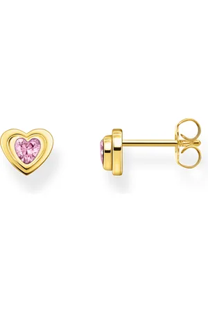 Thomas Sabo Yellow-gold plated ear studs in heart-shape with pink zirconia pink