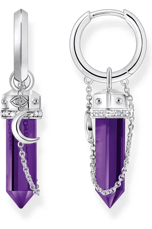Thomas Sabo Silver hoop earrings with imitation amethysts and delicate chain violet