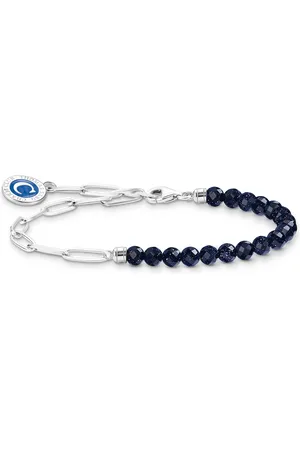Thomas Sabo Silver Member charm bracelet with imitation sandstone beads and coin dark-blue