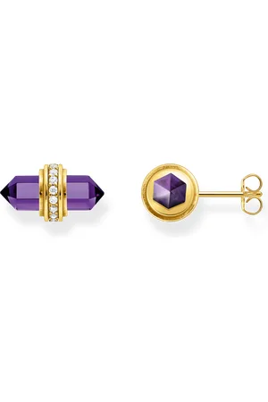 Thomas Sabo Gold-plated ear studs with hexagonal imitation amethyst violet
