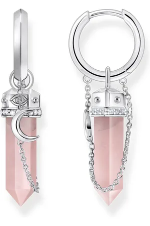 Thomas Sabo Silver hexagonal hoop earring with rose quartz pink