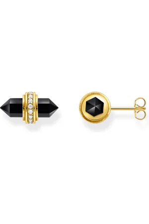 Thomas Sabo Gold-plated ear studs with hexagonal onyx black