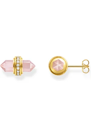 Thomas Sabo Gold-plated ear studs with hexagonal rose quartz pink