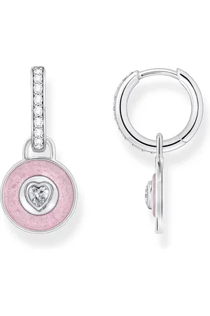 Thomas Sabo Silver hoop earrings with pinkish cold enamel and stones pink