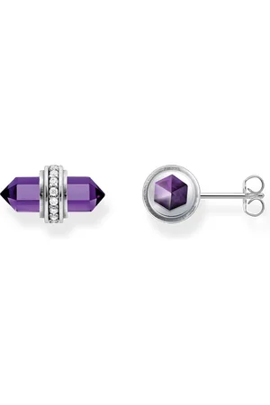 Thomas Sabo Silver ear studs with hexagonal imitation amethyst violet