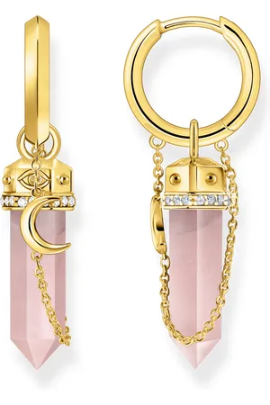 Thomas Sabo Gold-plated hexagonal hoop earring with rose quartz pink
