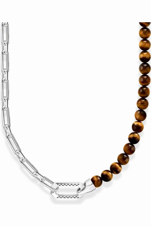 Thomas Sabo Silver blackened necklace with brown beads brown