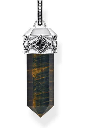 Thomas Sabo Silver blackened pendant with hexagon-cut gold blue tiger
