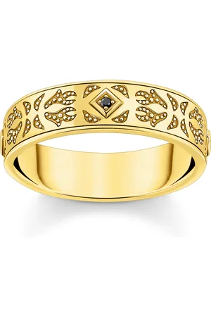 Thomas Sabo Gold-plated band ring with pattern and black zirconia yellow gold coloured