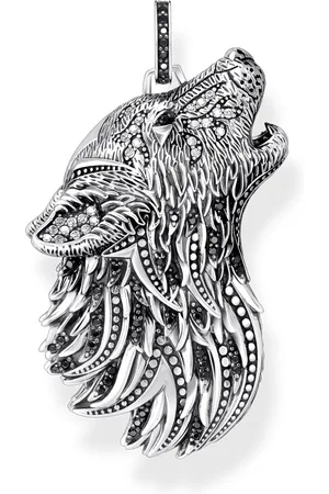 Thomas Sabo Silver blackened pendant howling wolf with stones silver-coloured