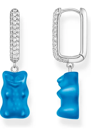 Thomas Sabo Silver single hoop earring medium sized with blue goldbears blue