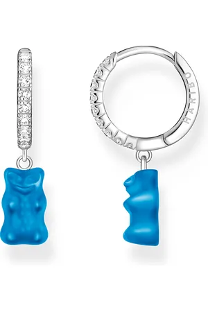 Thomas Sabo Silver single hoop earring with blue goldbears pendant & zirconia blue
