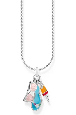 Thomas Sabo Silver necklace with triple pendant with cold enamel multicoloured