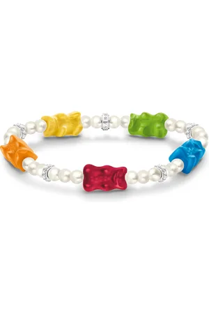 Thomas Sabo Silver pearl bracelet with 5 colourful goldbears multicoloured