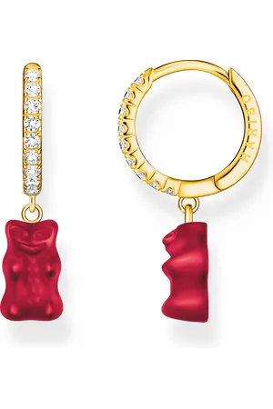 Thomas Sabo Gold-plated single hoop earring with red goldbears & zirconia red