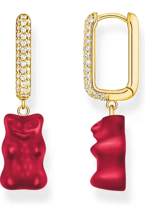 Thomas Sabo Gold-plated single hoop earring medium sized with red goldbears red