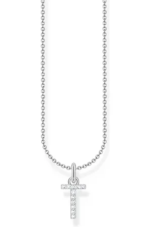 Thomas Sabo Silver necklace with letter pendant T and white zirconia white