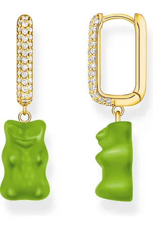Thomas Sabo Gold-plated single hoop earring medium sized with green goldbears green