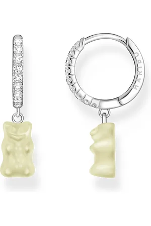 Thomas Sabo Silver single hoop earring with white goldbears pendant & zirconia white
