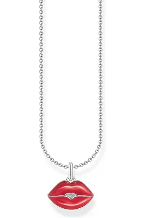 Thomas Sabo Silver necklace with red kissing mouth pendant red
