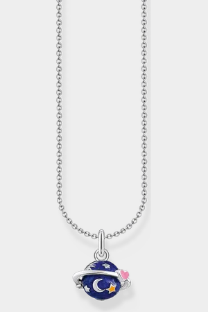 Thomas Sabo Silver necklace with Saturn pendant with cold enamel and zirconia multicoloured