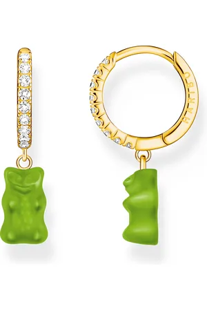 Thomas Sabo Gold-plated single hoop earring with green goldbears & zirconia green