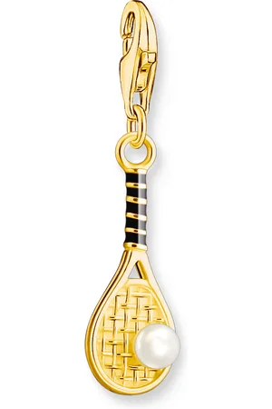 Thomas Sabo Gold-plated member charm pendant tennis racket with freshwater pearl yellow gold coloured