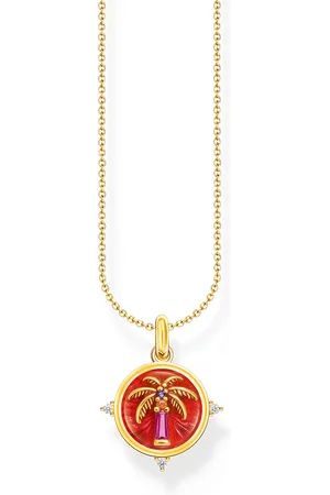 Thomas Sabo Gold-plated necklace with palm tree pendant and colourful stones multicoloured