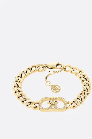 Tommy Hilfiger TH Monogram Crystal-Embellished Charm -Plated Bracelet